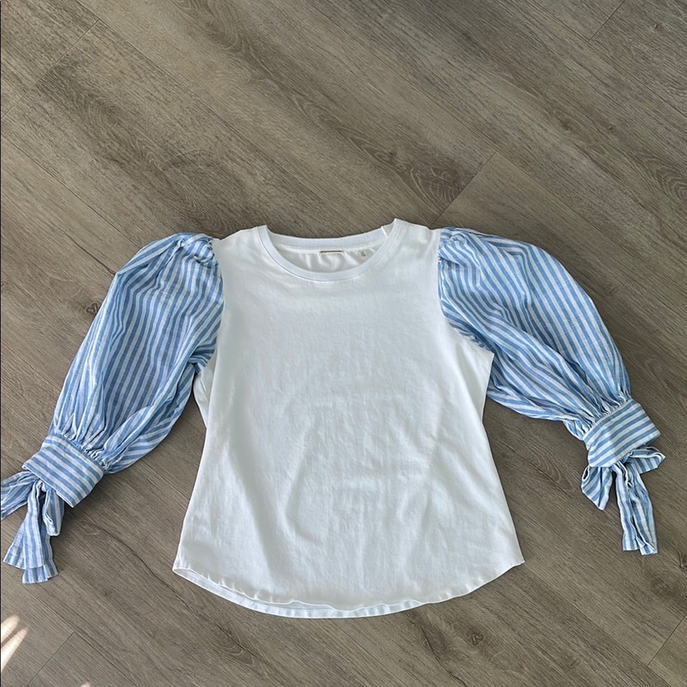 Elie Tahari White Long Sleeve, Blue & White Striped Puff Sleeve